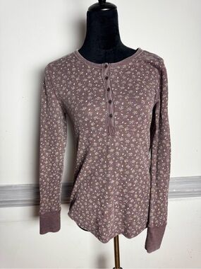 Lucky Brand Dusty Mauve Floral Henley Long Sleeve Top